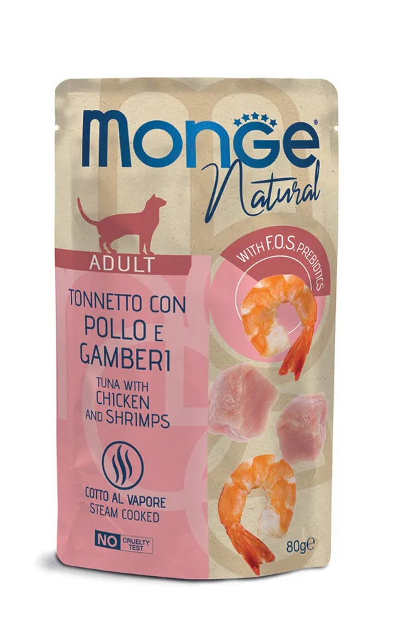 Monge Natural Bustine Tonno, Pollo e Gamberetti 80g