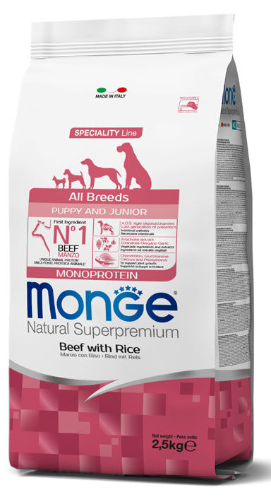 Monge Natural Superpremium All Breeds Puppy & Junior Monoprotein Manzo con Riso 12kg