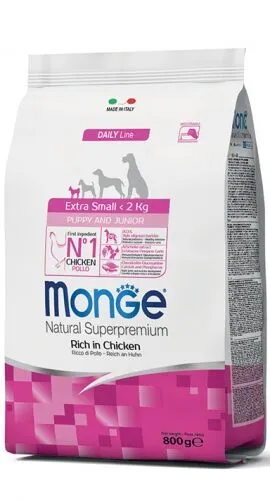 Monge Natural Superpremium Extra Small Puppy & Junior Ricco di Pollo 800g