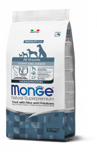 Monge Natural Superpremium All Breeds Puppy & Junior Monoprotein Trota con Riso e Patate 2,5kg