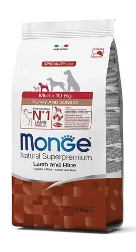 Monge Natural Superpremium Mini Puppy & Junior Monoprotein Agnello con Riso