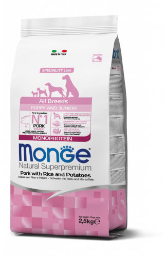 Monge Natural Superpremium All Breeds Puppy & Junior Monoprotein Maiale con Riso e Patate 2,5kg