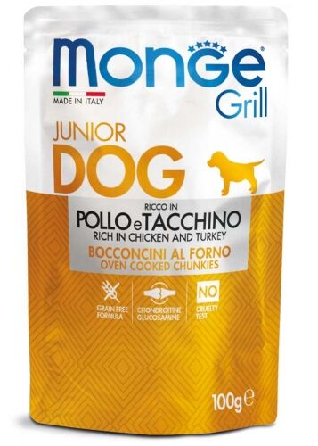 Monge Grill Bocconcini cotti al Forno 100g Pollo e Tacchino – Puppy & Junior