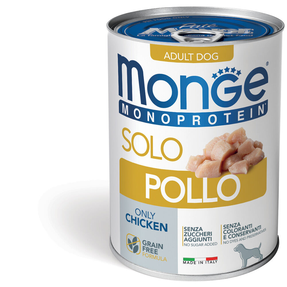 Monge Monoproteico Paté 400g – Alimento Umido Monoproteico per Cani Adulti Solo Pollo - Adult