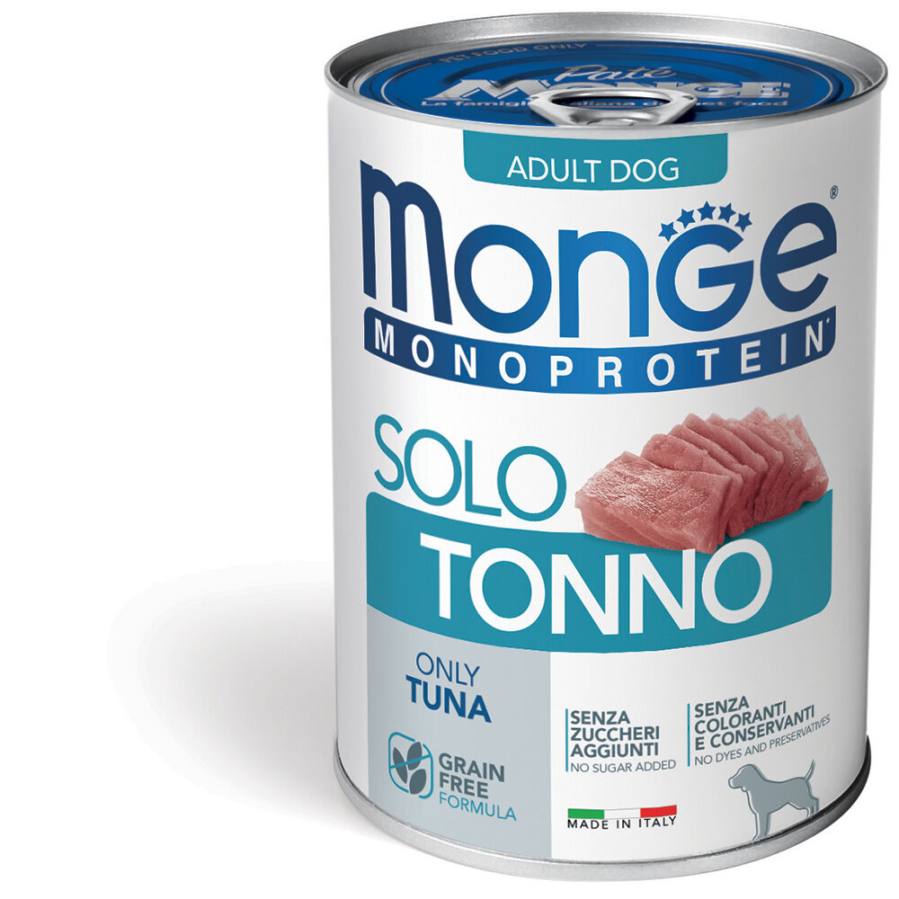 Monge Monoproteico Paté 400g – Alimento Umido Monoproteico per Cani Adulti Solo Tonno - Adult