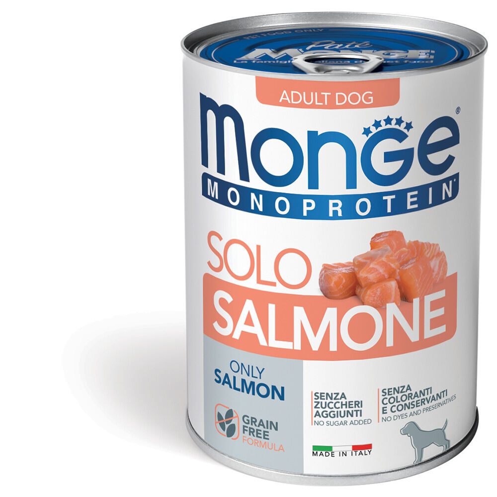 Monge Monoproteico Paté 400g – Alimento Umido Monoproteico per Cani Adulti Solo Salmone - Adult
