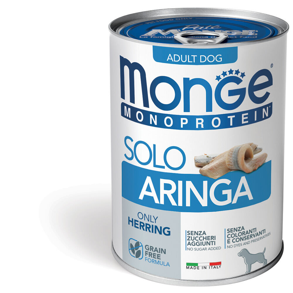 Monge Monoproteico Paté 400g – Alimento Umido Monoproteico per Cani Adulti Solo Aringa - Adult
