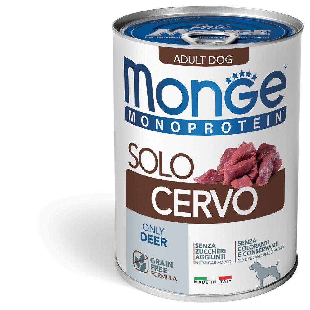 Monge Monoproteico Paté 400g – Alimento Umido Monoproteico per Cani Adulti Solo Cervo - Adult