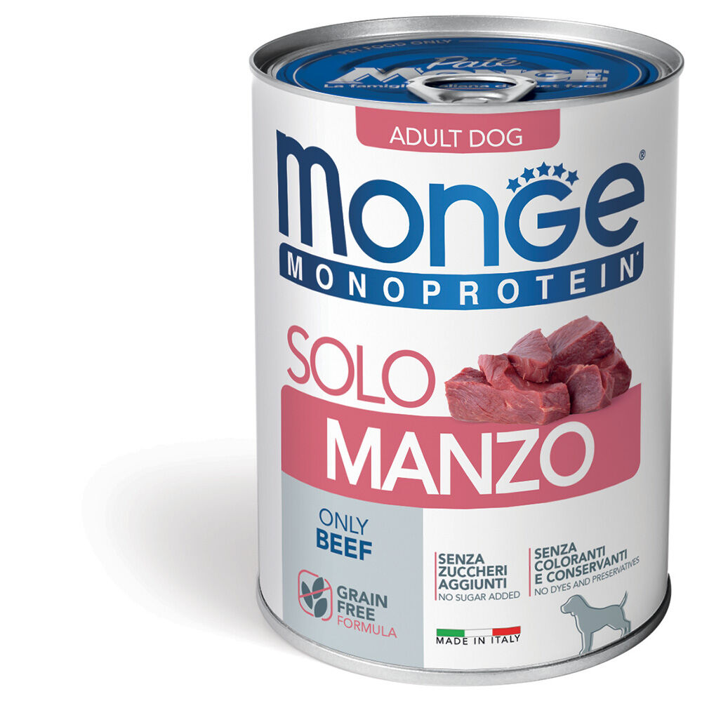 Monge Monoproteico Paté 400g – Alimento Umido Monoproteico per Cani Adulti Solo Manzo - Adult