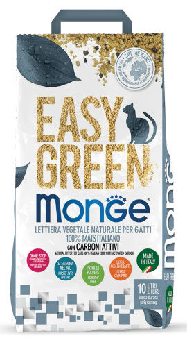 Monge Easy Green Lettiera Vegetale Agglomerante per Gatti con Carboni Attivi 10lt