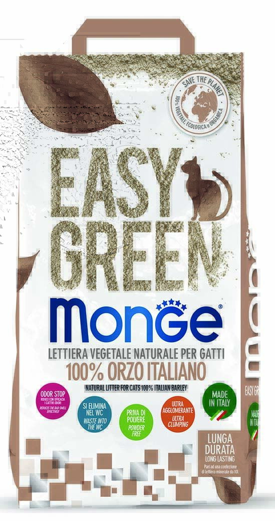 Monge Easy Green Lettiera Vegetale per Gatti 100% Orzo 10lt (3,8 kg)