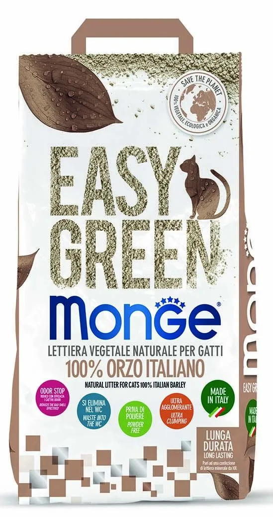 Monge Easy Green Lettiera Vegetale per Gatti 100% Orzo 10lt (3,8 kg)