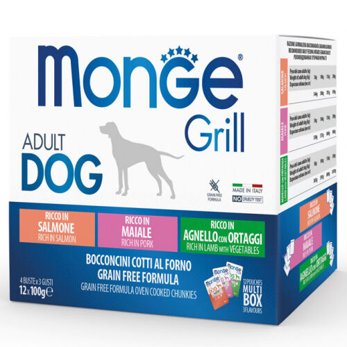 Monge Multipack Grill Agnello, Maiale e Salmone per Cani Adulti