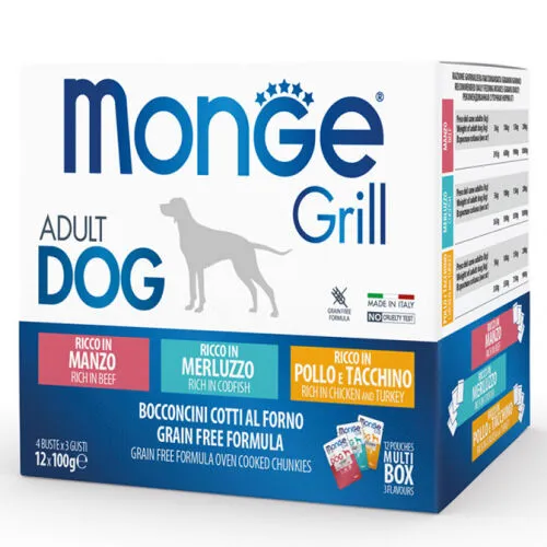 Monge Multipack Grill - Manzo, Pollo e Tacchino e Merluzzo 12x100g