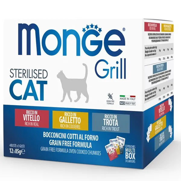 Monge Multipack Grill Sterilised - Galletto, Trota e Vitello 12x85g