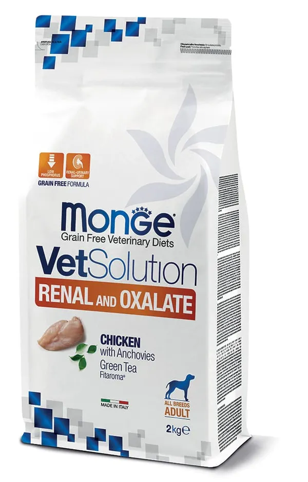Monge VetSolution Renal and Oxalate 2kg – Crocchette Dietetiche per Cani con Problemi Renali e Calcoli di Ossalato
