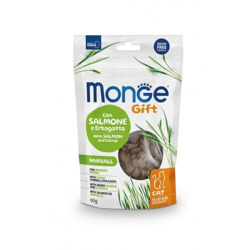 Monge Gift Ripieno e Croccante 60g Hairball con Salmone ed Erba Gatta