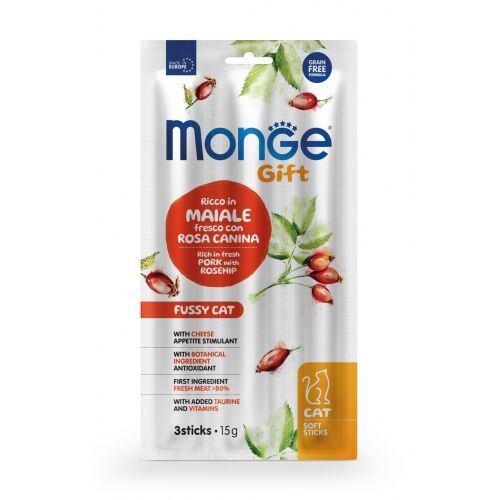 Monge Gift Soft Stick 15g Exigent con Maiale, Rosa Canina e Formaggio