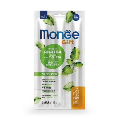 Monge Gift Soft Stick 15g Sterilised con Anatra, Melissa e Mirtilli Rossi