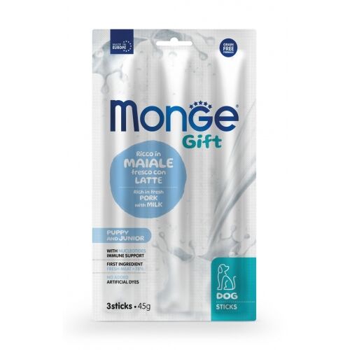 Monge Gift Stick 45g Puppy & Junior con Maiale, Latte e Nucleotidi