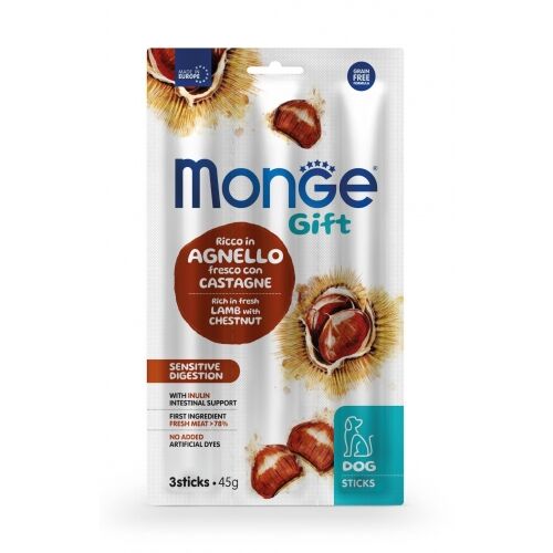 Monge Gift Stick 45g Sensitive Digestion con Agnello, Castagne e Inulina