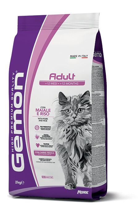 Gemon Adult Crocchette per Gatti Adulti con Maiale e Riso 2kg – Alimento Completo