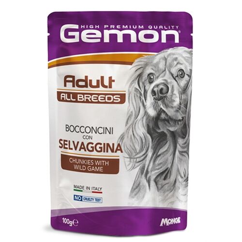 Gemon All Breeds Bocconcini in Salsa per Cani Adulti 100g – Alimento Umido Completo Selvaggina-Adult