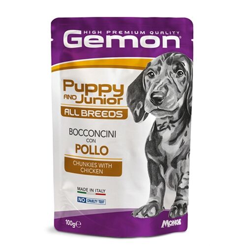 Gemon All Breeds Bocconcini in Salsa per Cani Adulti 100g – Alimento Umido Completo Pollo-Puppy and Junior