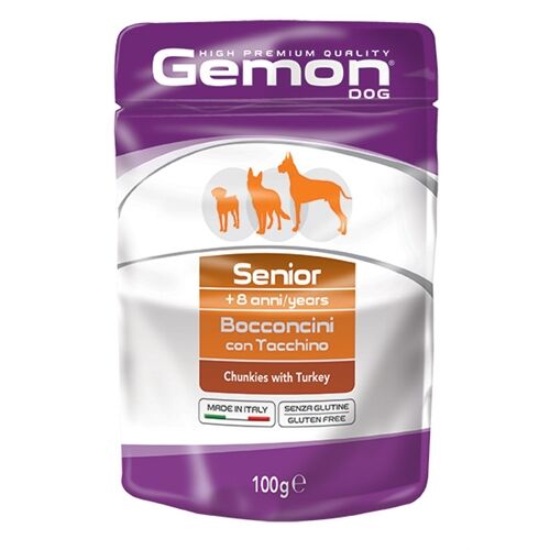 Gemon All Breeds Bocconcini in Salsa per Cani Adulti 100g – Alimento Umido Completo Tacchino-Senior