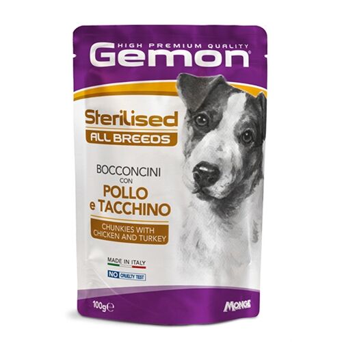 Gemon All Breeds Bocconcini in Salsa per Cani Adulti 100g – Alimento Umido Completo Pollo e Tacchino-Sterilised