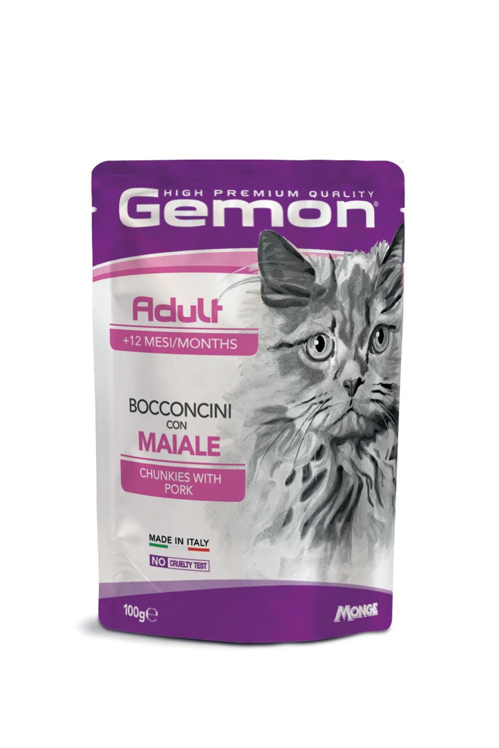 Gemon Bocconcini Alimento Umido per Gatti 100g – Bocconi in Salsa Completi e Gustosi Maiale-Adult