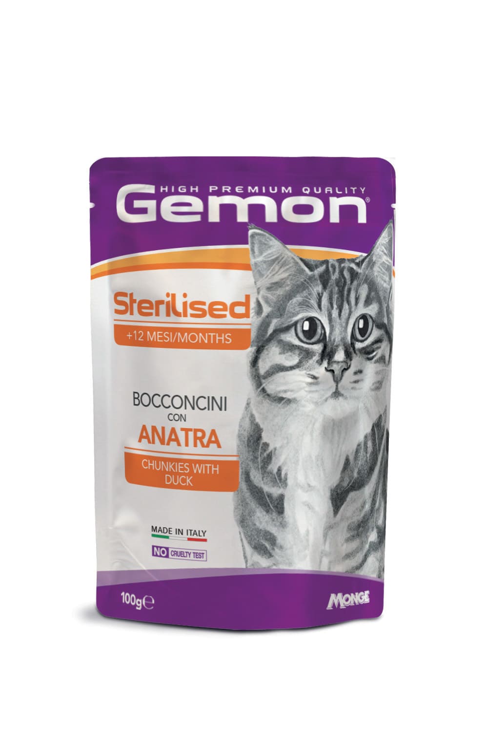 Gemon Bocconcini Alimento Umido per Gatti 100g – Bocconi in Salsa Completi e Gustosi Anatra-Sterilised