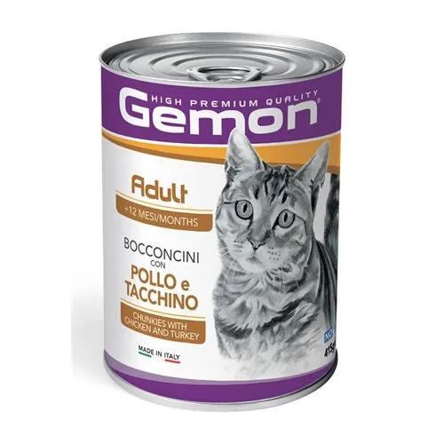 Gemon Adult Bocconcini con Pollo e Tacchino per Gatti Adulti – Alimento Umido Completo