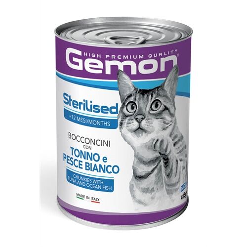 Gemon Sterilised Bocconcini con Tonno e Pesce Bianco per Gatti Sterilizzati – Alimento Umido Completo 415g