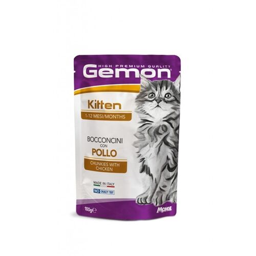 Gemon Bocconcini Alimento Umido per Gatti 100g – Bocconi in Salsa Completi e Gustosi Pollo-Kitten