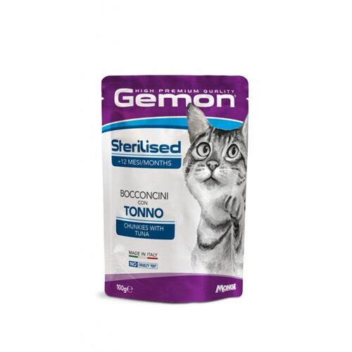 Gemon Bocconcini Alimento Umido per Gatti 100g – Bocconi in Salsa Completi e Gustosi Tonno-Sterilised