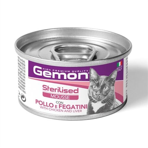 Gemon Mousse Alimento Umido per Gatti 85g Pollo e Fegatini-Sterilised
