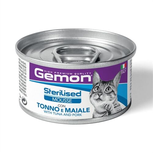 Gemon Mousse Alimento Umido per Gatti 85g Tonno e Maiale-Sterilised