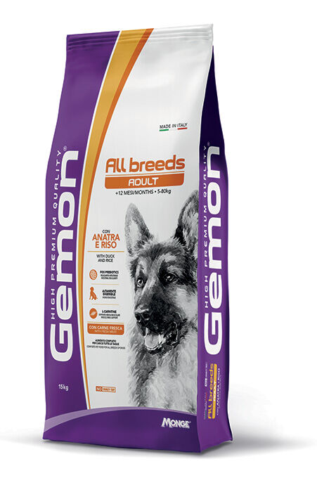 Gemon All Breeds Adult Crocchette per Cani Adulti di Tutte le Taglie con Anatra e Riso 15kg