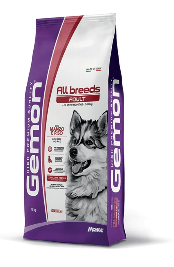 Gemon Medium Adult Crocchette per Cani Adulti di Taglia Media con Manzo e Riso 15kg