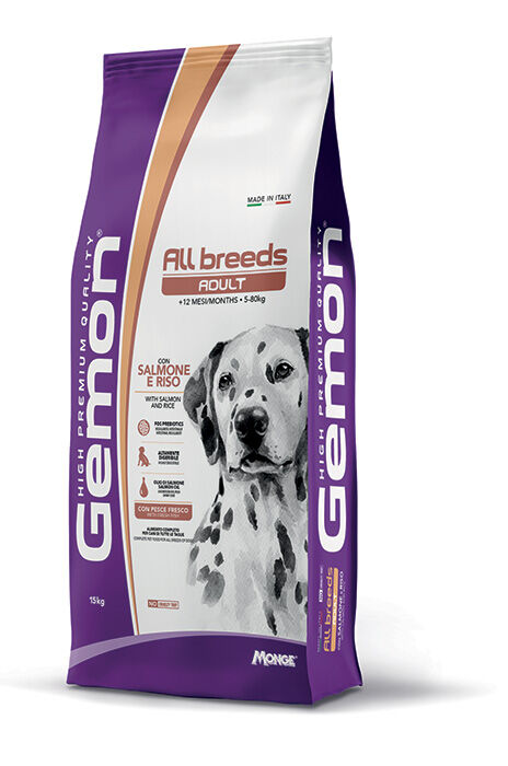 Gemon All Breeds Adult Crocchette per Cani Adulti di Tutte le Taglie con Salmone e Riso 15kg