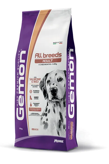 Gemon All Breeds Adult Crocchette per Cani Adulti di Tutte le Taglie con Salmone e Riso 15kg