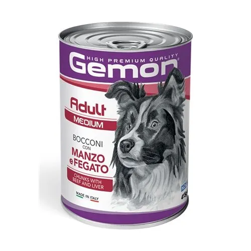 Gemon Medium Adult Bocconi con Manzo e Fegato per Cani Adulti di Taglia Media – Alimento Umido Completo