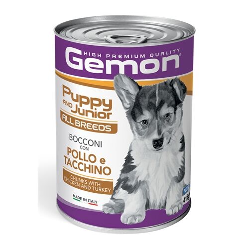 Gemon All Breeds Puppy & Junior Bocconi con Pollo e Tacchino per Cuccioli di Cane – Alimento Umido Completo 415g