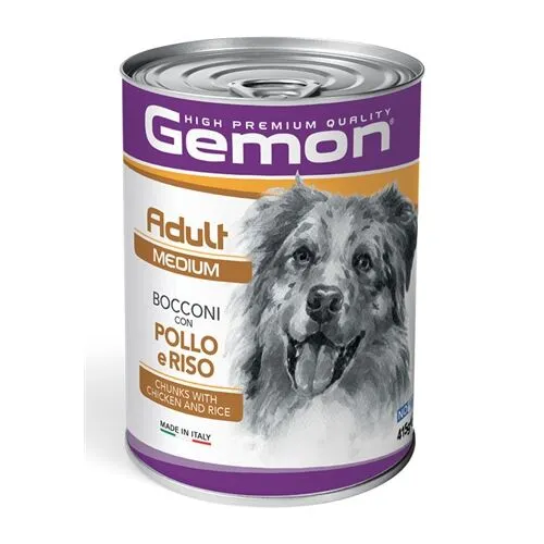 Gemon Medium Adult Bocconi con Pollo e Riso per Cani Adulti di Taglia Media – Alimento Umido Completo
