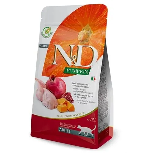 N&D Pumpkin Adult Quaglia, Zucca e Melograno – Crocchette Grain Free per Gatti Adulti