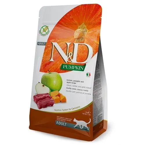 N&D Pumpkin Adult Cervo, Zucca e Mela – Crocchette Grain Free per Gatti Adulti