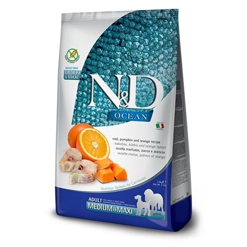 N&D Ocean Adult Medium/Maxi Merluzzo, Zucca e Arancia 12kg