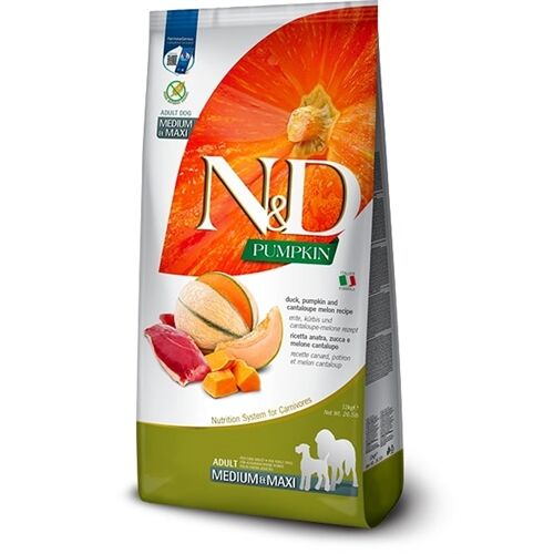 N&D Pumpkin Adult Medium/Maxi Anatra, Zucca e Melone 12 Kg – Crocchette Grain Free per Cani Adulti di Taglia Media e Grande