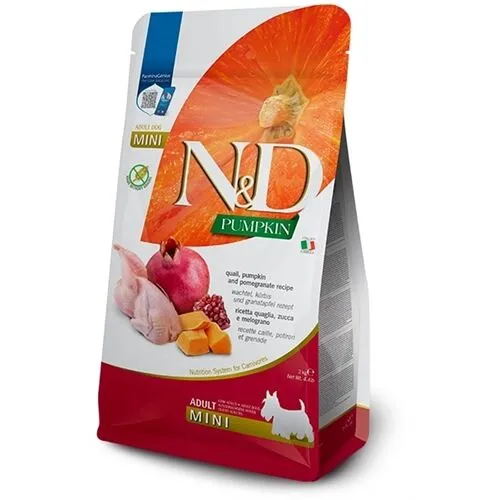 N&D Pumpkin Adult Mini Quaglia, Zucca e Melograno 2 Kg – Crocchette Grain Free per Cani Adulti di Piccola Taglia